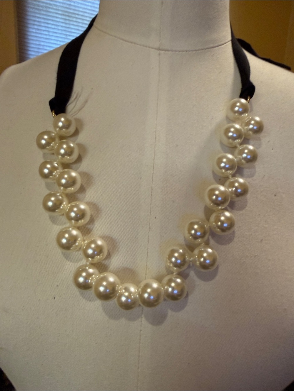 J. Crew Ivory Pearl Necklace with Black Ribbon